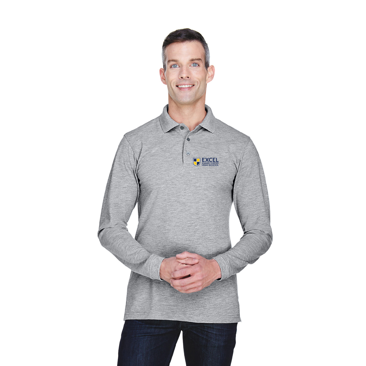  Excel Academy High School Adult Long Sleeve Polo